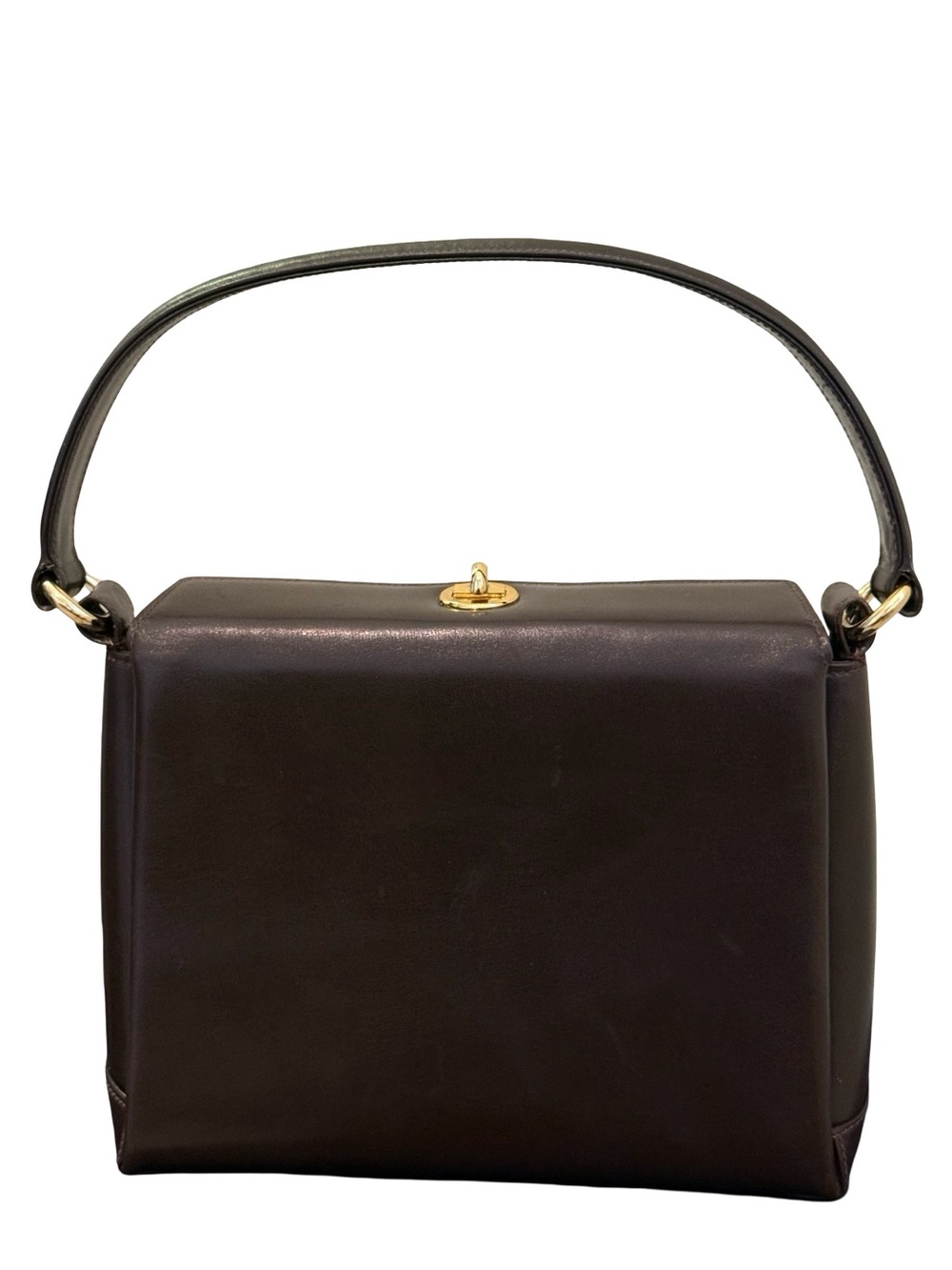 Vintage Gucci Brown Leather Top Handle Shoulder Bag Gold Turn Lock Purse - Picture 3 of 16